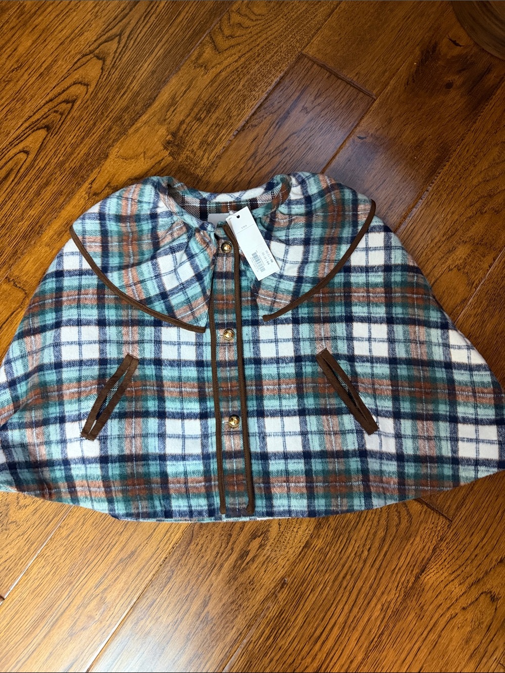 Janie and Jack Plaid Cape Jacket in Multi-Tone Green and Brown Trim
